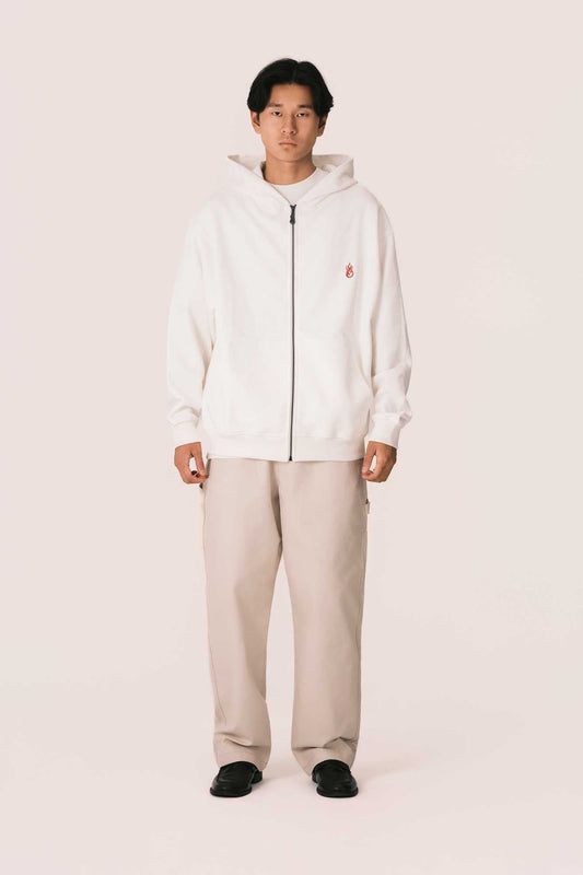 OFFWHITE HOODIE ZIP WITH EMBROIDERED FLAME