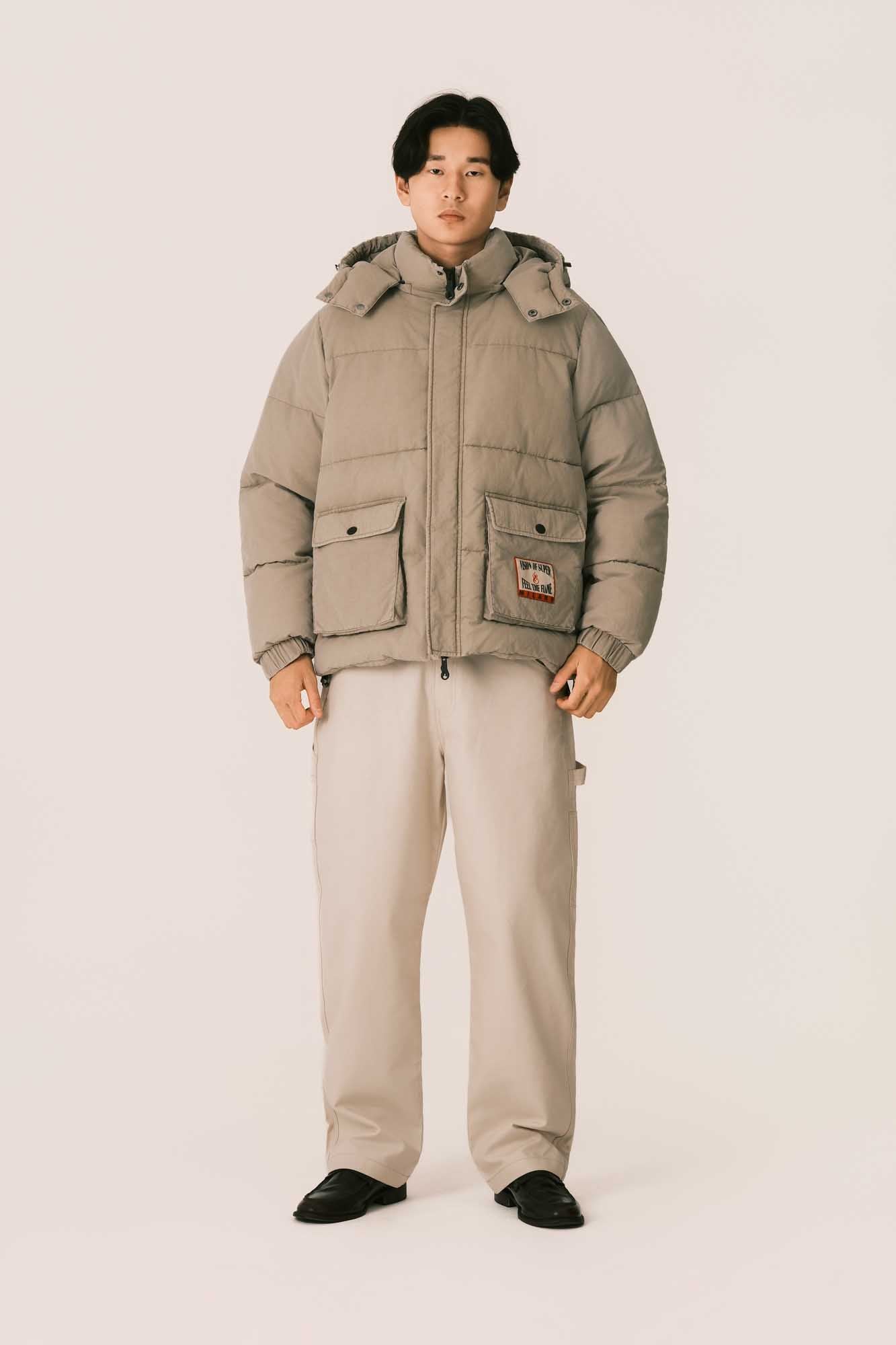STONE WASH SAND BOMBER WITH PATCH