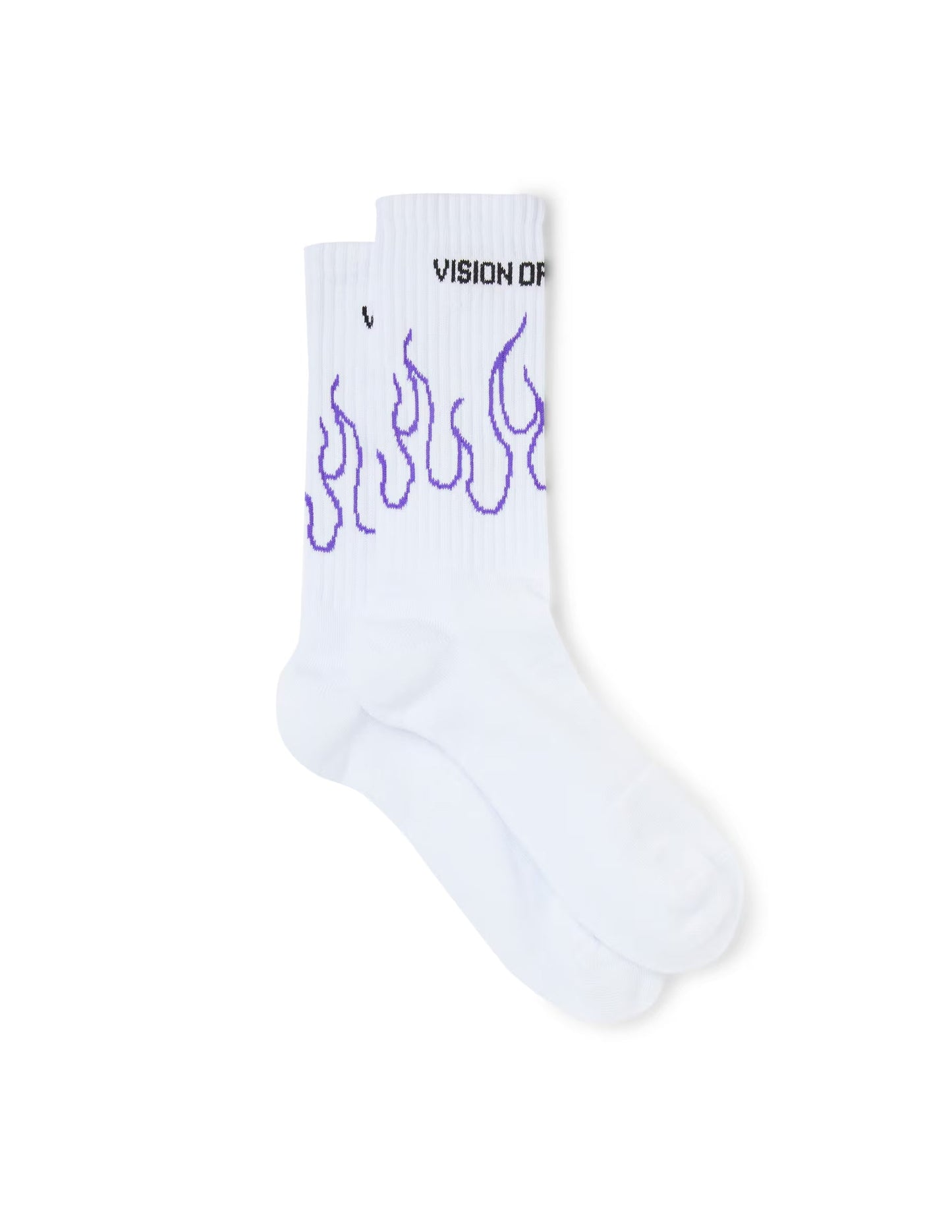WHITE SOCKS WITH PURPLE OUTLINE FLAMES