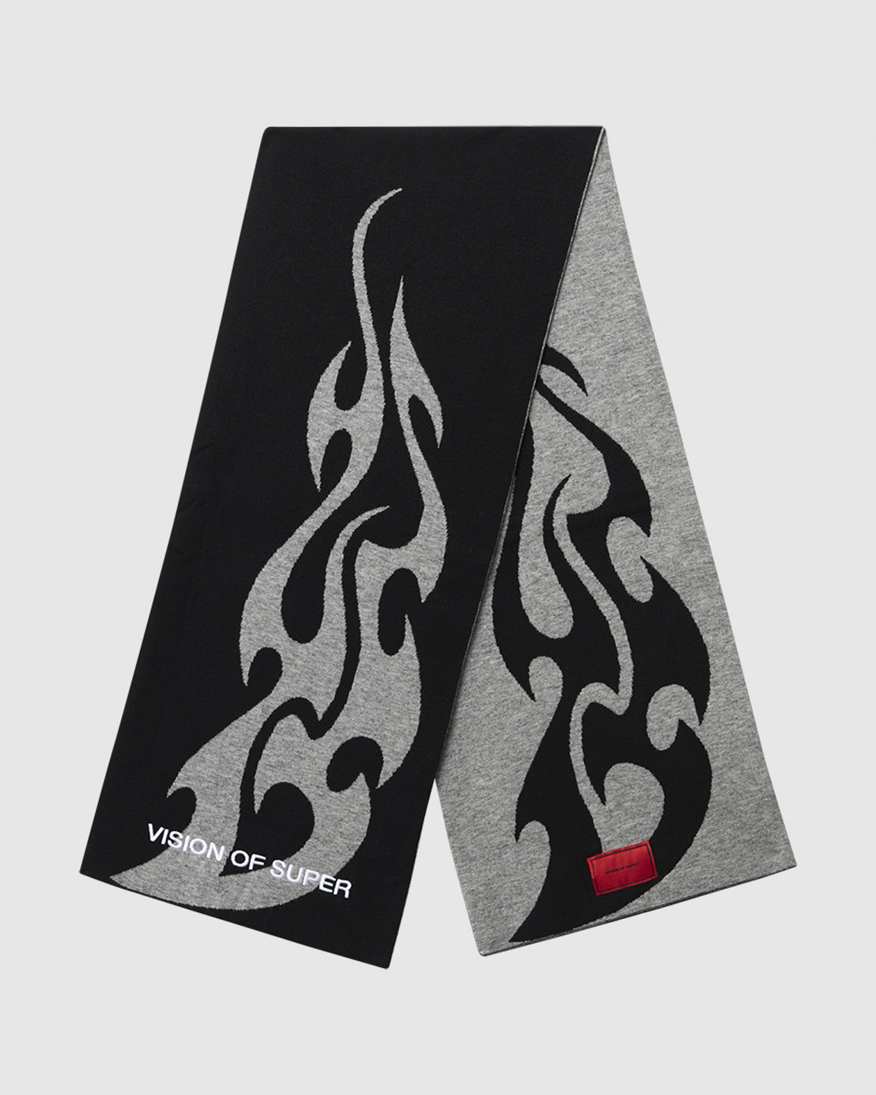 BLACK SCARF WITH GRAY TRIBAL FLAMES JACQUARD AND RED LABEL