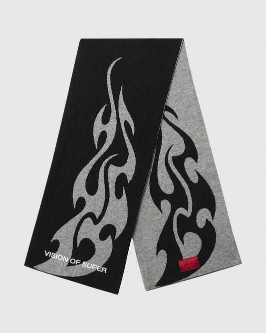 BLACK SCARF WITH GRAY TRIBAL FLAMES JACQUARD AND RED LABEL