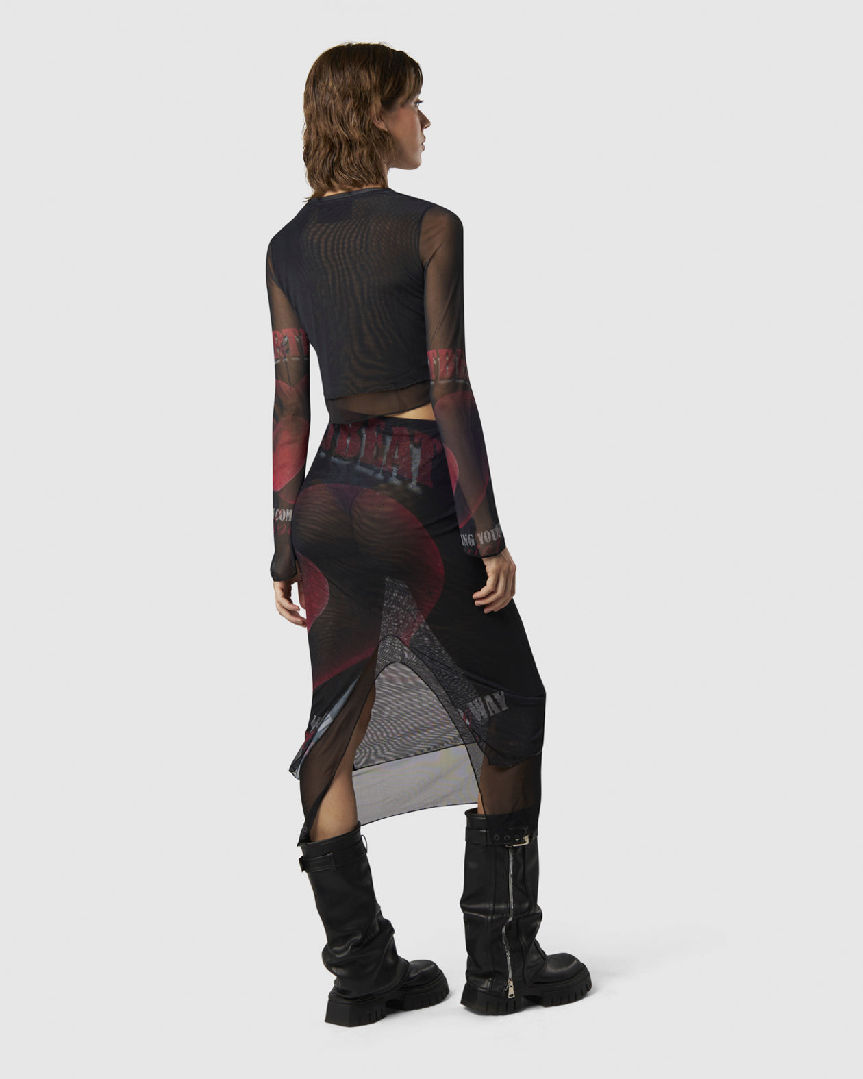 MIDI SKIRT WITH VELVET HEART PRINT