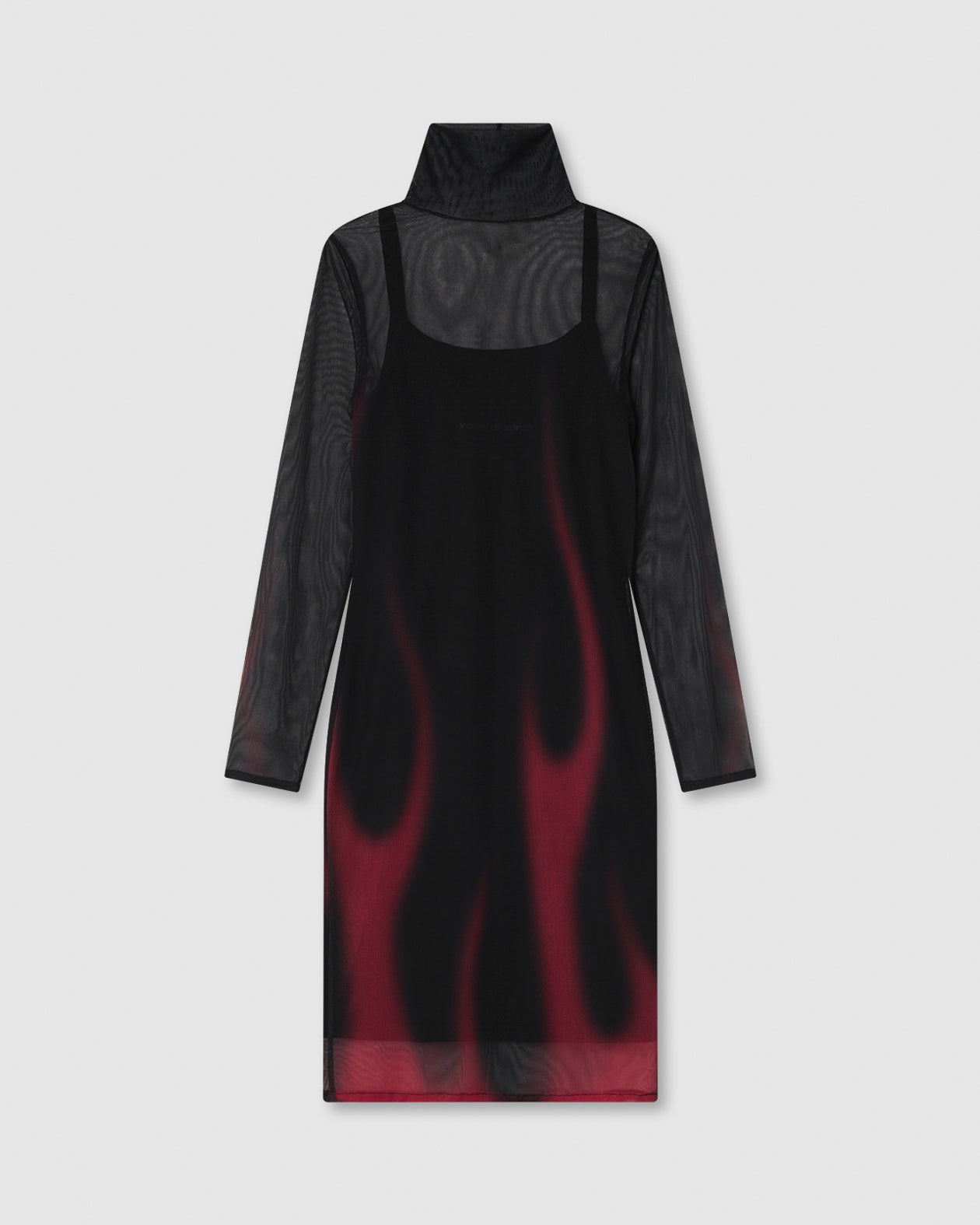BLACK MIDI DRESS WITH PINK FLAMES