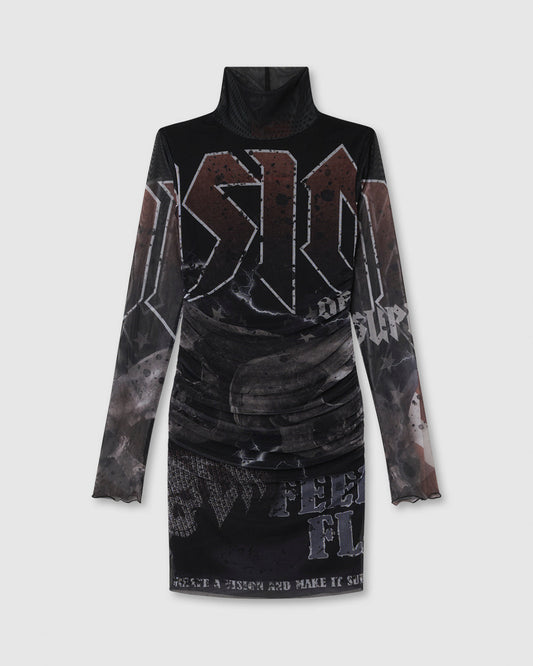 BLACK MIDI DRESS WITH FELL ROCK GRAPHIC