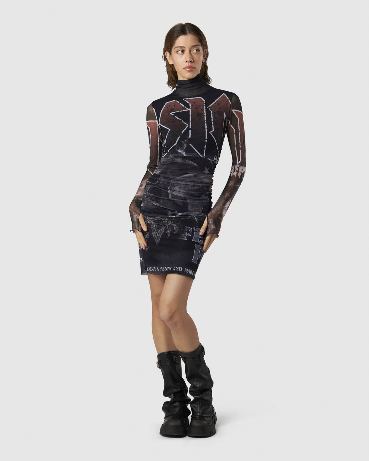 BLACK MIDI DRESS WITH FELL ROCK GRAPHIC