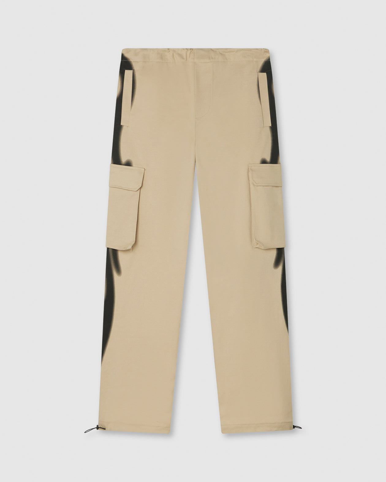 LIGHT SAND CARGO PANTS WITH EMBROIDERED TRIBAL LOGO ON BACK AND PRINTED TRIBAL FLAMES ON SIDES