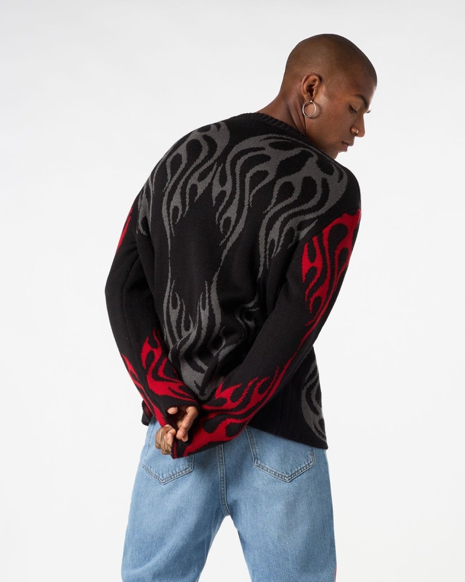 BLACK JUMPER WITH TRIBAL FLAMES - Vision of Super