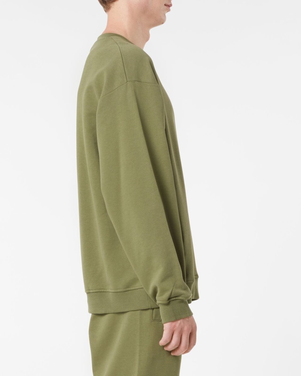 GREEN CREWNECK WITH EMBROIDERED FLAMING HEART - Vision of Super