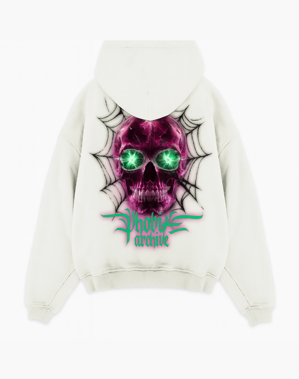 WHITE HOODIE WITH FRONT LOGO PRINT AND BACK SKULL PRINT