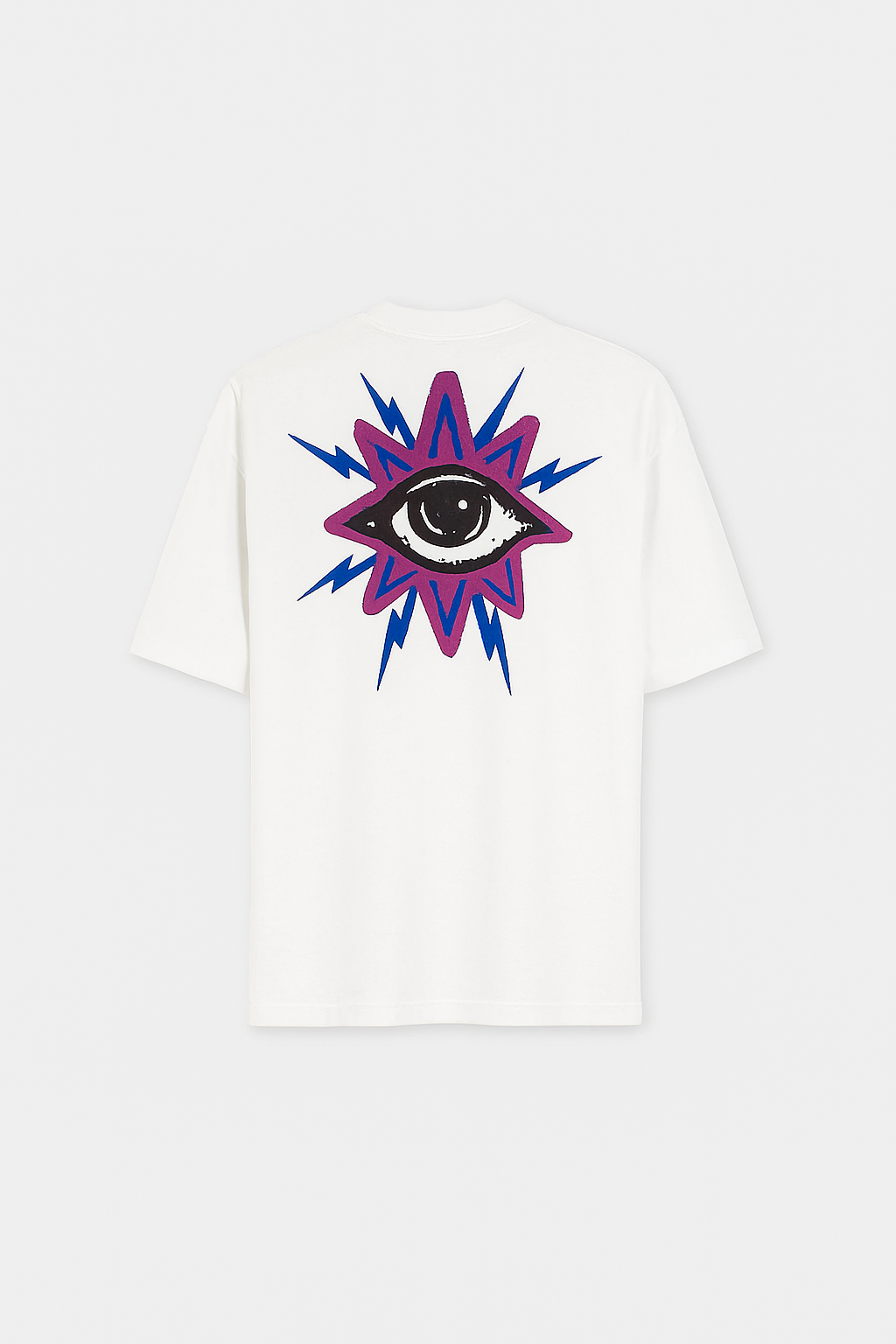 WHITE T-SHIRT WITH FRONT LOGO PRINT AND BACK LIGHTNING EYE PRINT