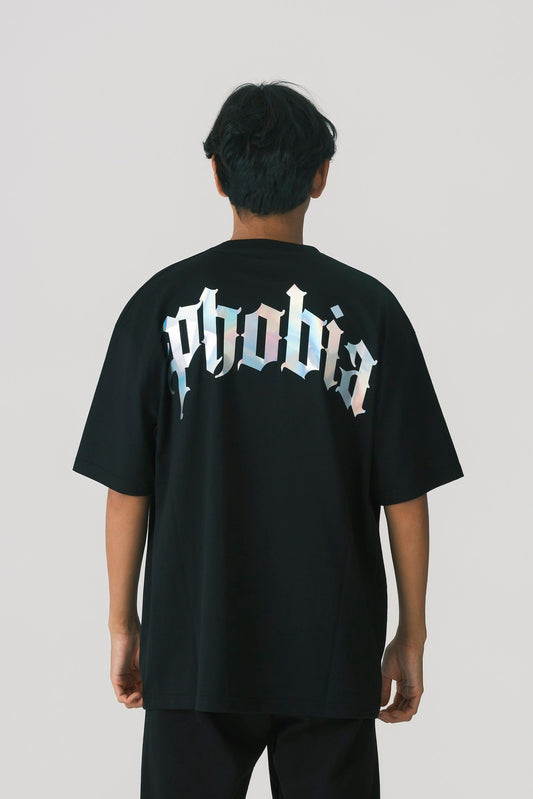 BLACK TEE WITH HOLOGRAPHIC LOGO BACK