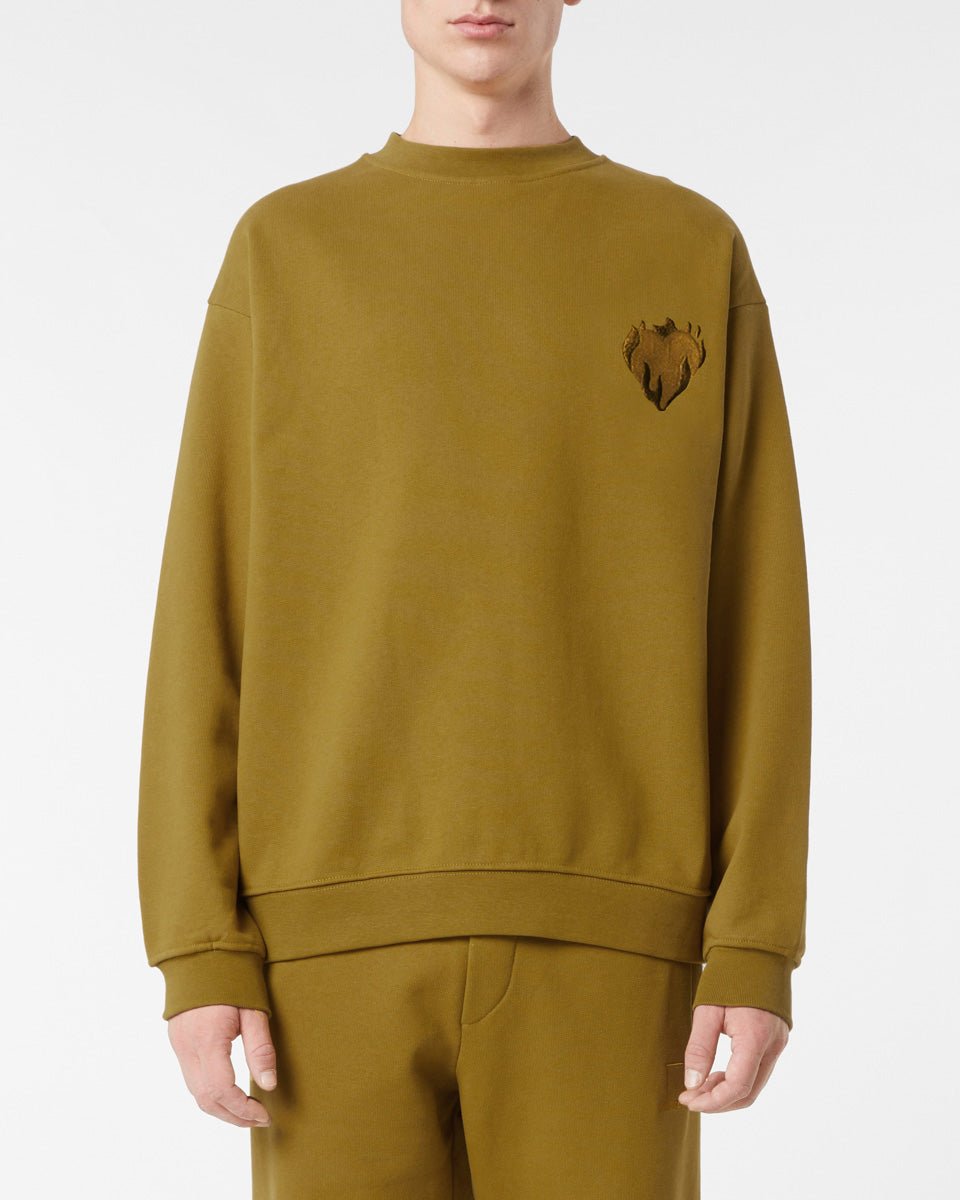 PLANTATION CREWNECK WITH EMBROIDERED FLAMING HEART - Vision of Super